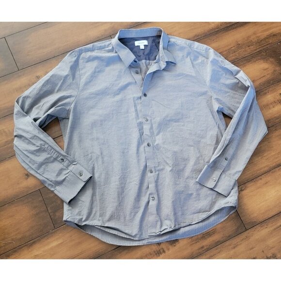 Calvin Klein Gray 100% Cotton Dress Shirt XL Horizontal Pinstripes Button Down - Picture 2 of 7